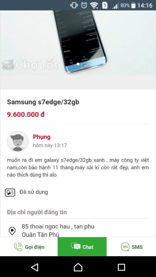 
Chiếc Samsung Galaxy S7 edge đã gỡ thông tin rao bán sau khi bị cho là hàng nhái.
