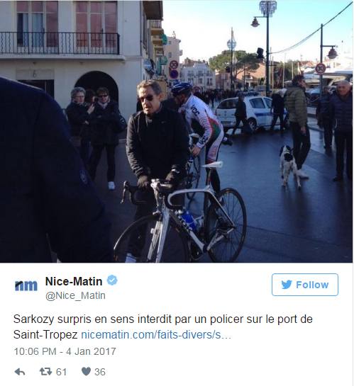 
Thông tin ông Nicolas Sarkozy bị cảnh sát chặn vì phạm luật giao thông được tờ Nice-Matin đăng tải. Ảnh: Road.cc
