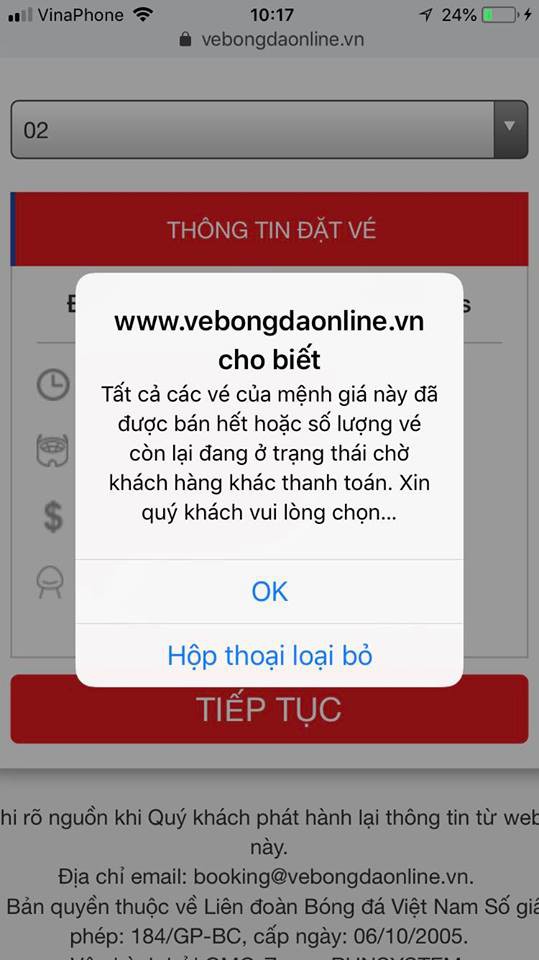 Hệ thống bán vé online trận Việt Nam - Philippines sập toàn tập sau vài phút mở bán - Ảnh 2.