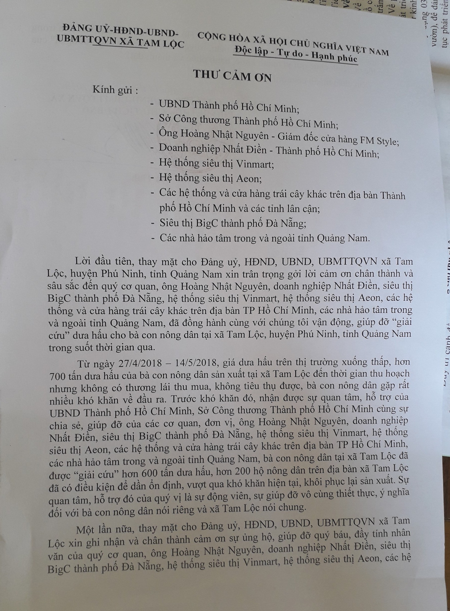 Xã gửi thư cảm ơn vì đã giải cứu hơn 600 tấn dưa hấu - Ảnh 1. Xã gửi thư cảm ơn vì đã giải cứu hơn 600 tấn dưa hấu - Ảnh 1.