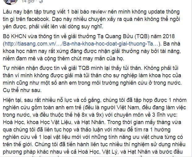 Tâm sự lay động của nhà khoa học - công nghệ trẻ về nước bị kẻ xấu phá hoại nghiên cứu - Ảnh 1. Tâm sự lay động của nhà khoa học trẻ về nước bị kẻ xấu phá hoại tìm hiểu - Ảnh 1.