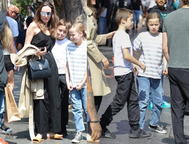 Angelina Jolie dẫn cặp song sinh đi chơi