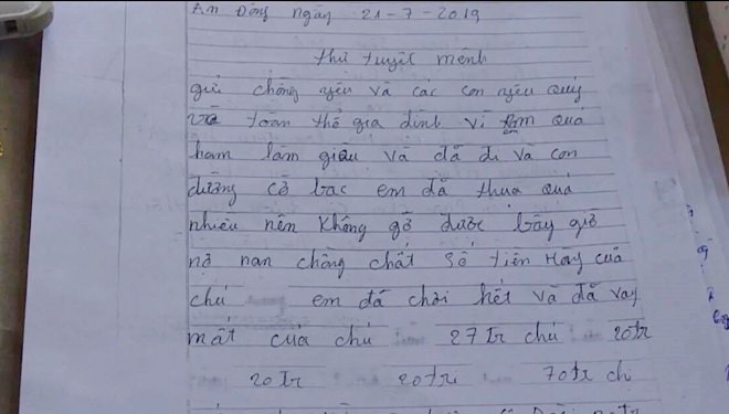 Nghiện chơi lô đề nợ tiền tỉ, người phụ nữ viết thư tuyệt mệnh gửi chồng rồi giả nhẩy cầu tự tử - Ảnh 1.