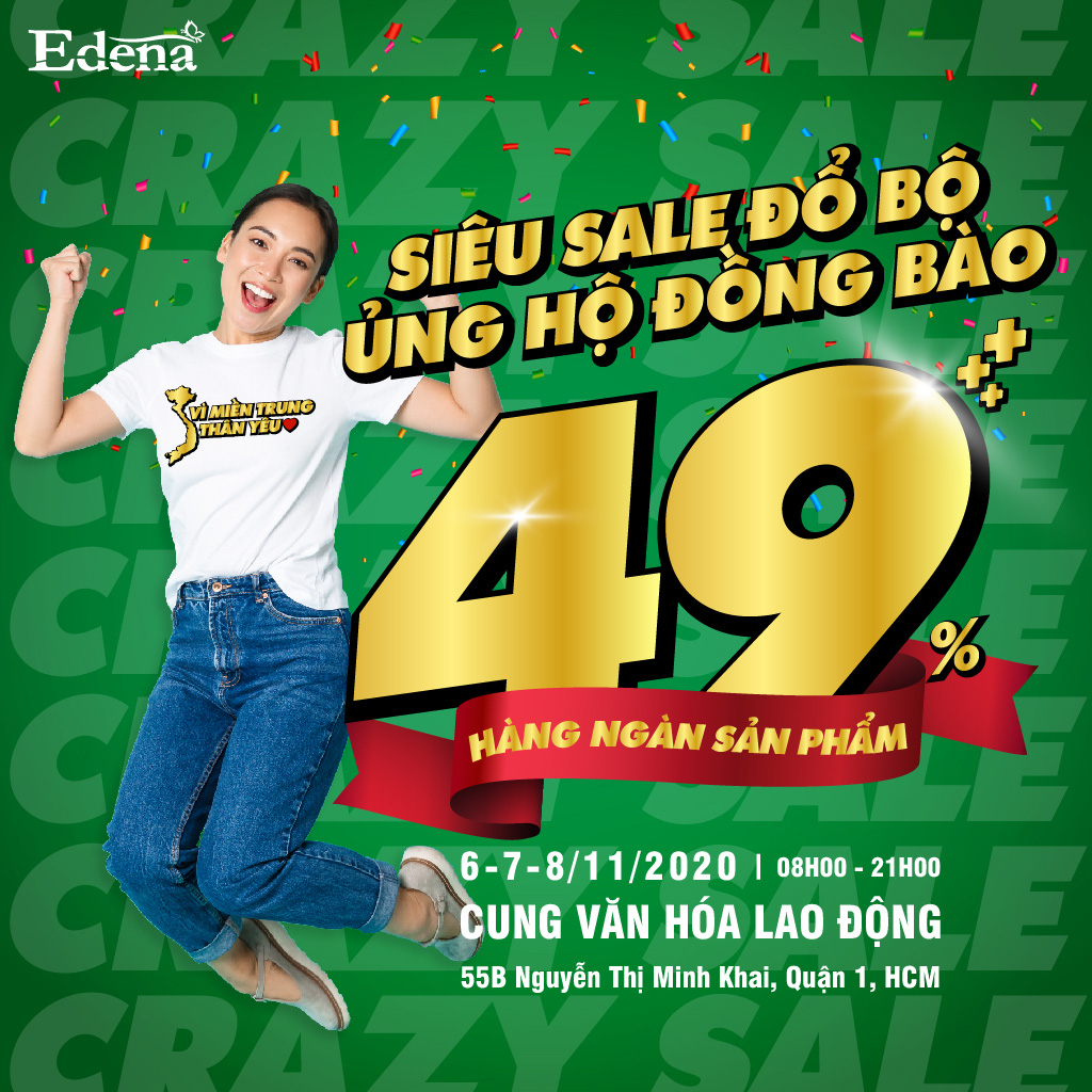 Edena giảm giá 50% hàng ngàn sản phẩm tại Crazy Sale 2020