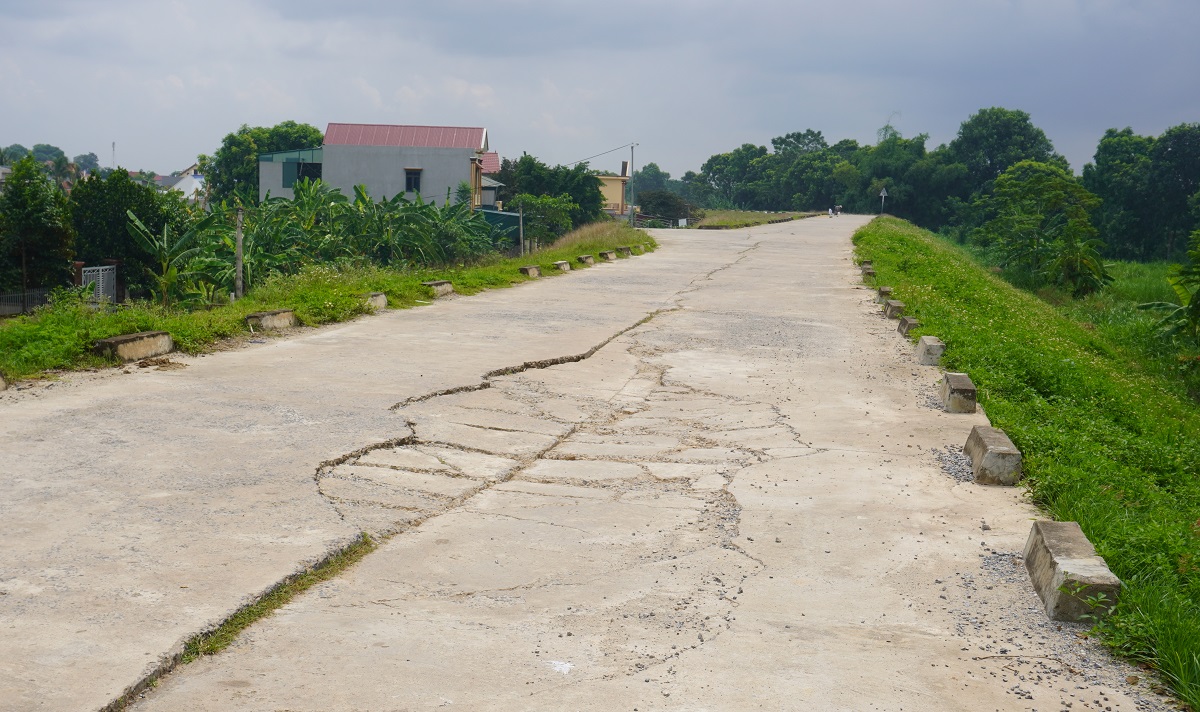 Mặt đê sông Chu ở Thanh Hóa vỡ, nứt toác khắp nơi - Ảnh 9.