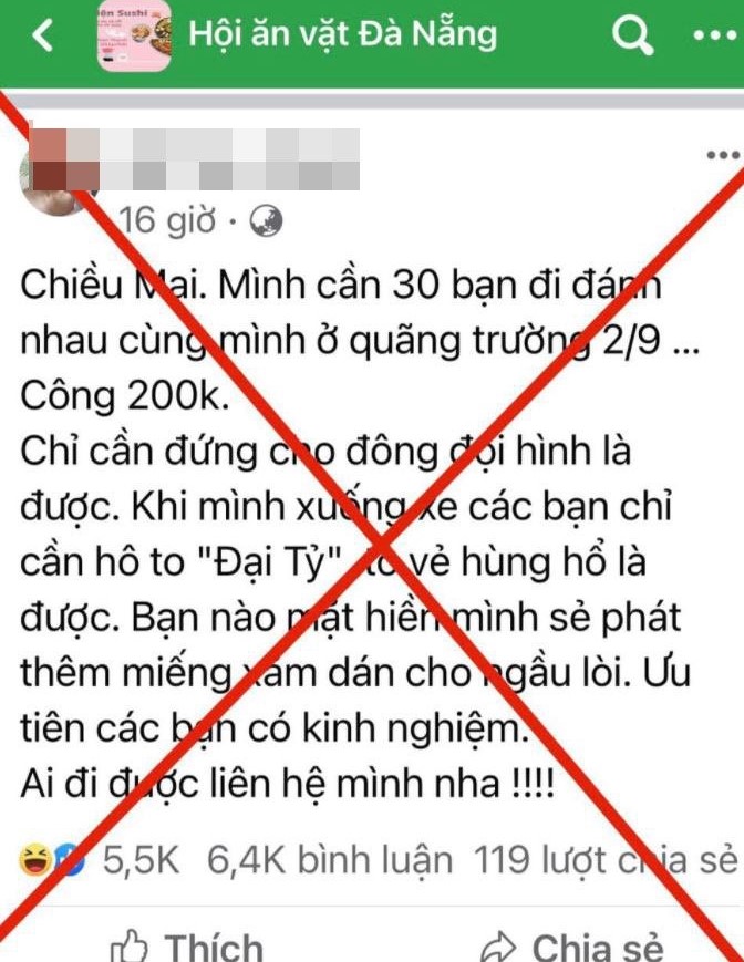 Đăng tin tuyển người đi đánh nhau trên Facebook để “câu” like bán hàng - Ảnh 1.