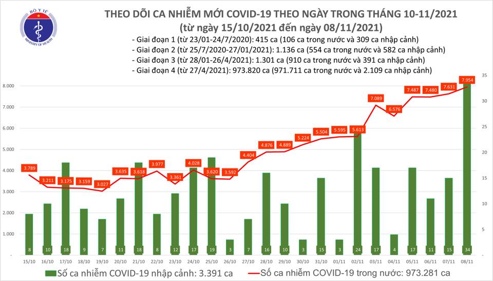 Ngà y 8-11, thêm 1.073 ngưá»i khá»i bệnh và 7.988 ca mắc Covid-19 - Ảnh 1. Ngà y 8-11, thêm 1.073 ngưá»i khá»i bệnh và 7.988 ca mắc Covid-19 - Ảnh 1.