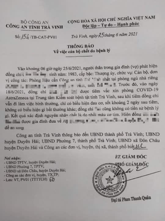 Công an Trà Vinh thông báo về trường hợp thượng úy tử vong - Ảnh 1.