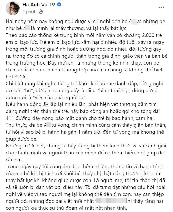 Vụ bé gái bị bạo hành đến chết: Siêu mẫu Hà Anh xin lỗi - Ảnh 1.