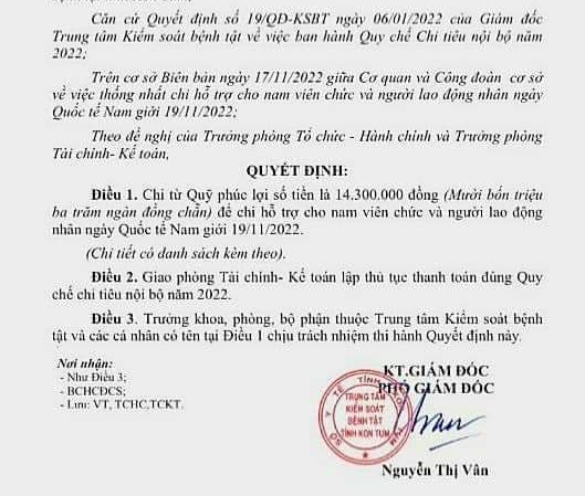 CDC Kon Tum chơi đẹp, hỗ trợ tiền cho nam viên chức nhân ngày Quốc tế Nam giới - Ảnh 1.