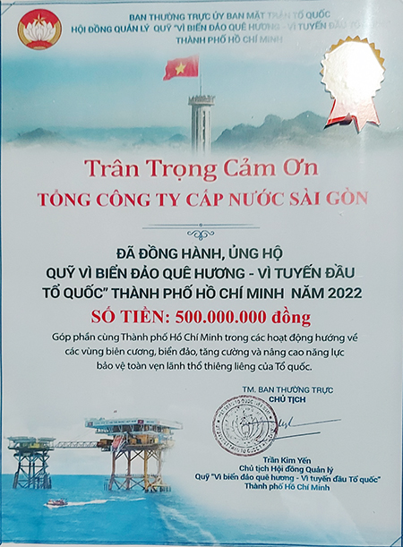 SAWACO ủng hộ Quỹ “Vì biển, đảo quê hương – Vì tuyến đầu của Tổ quốc” - Ảnh 2. SAWACO ủng hộ Quỹ “Vì biển, đảo quê hương – Vì tuyến đầu của Tổ quốc” - Ảnh 2.