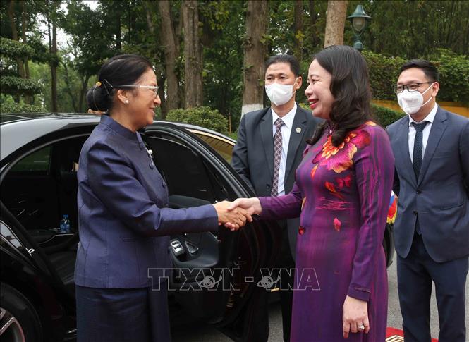 Phó Chủ tịch nước Võ Thị Ánh Xuân đón, hội đàm với Phó Chủ tịch nước Lào Pany Yathotou - Ảnh 1.