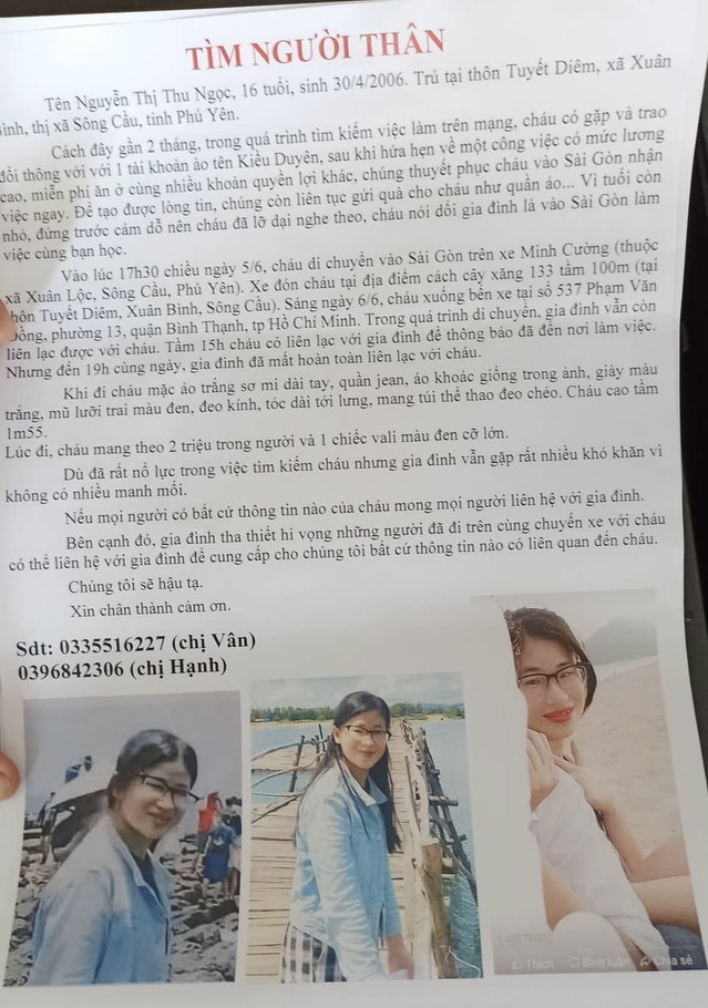 Cô gái 16 tuổi mất tích bí ẩn sau khi rời quê vào TP HCM xin việc - Ảnh 1.