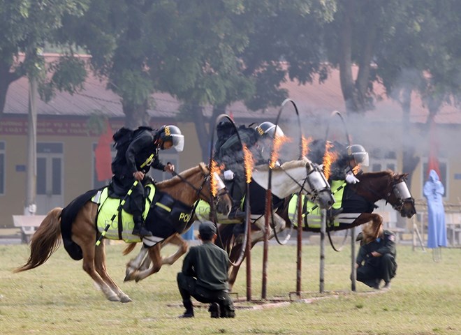 Chủ tịch nước và Tổng thống Mông Cổ xem Cảnh sát Kỵ binh trình diễn võ thuật trên lưng ngựa - Ảnh 5.