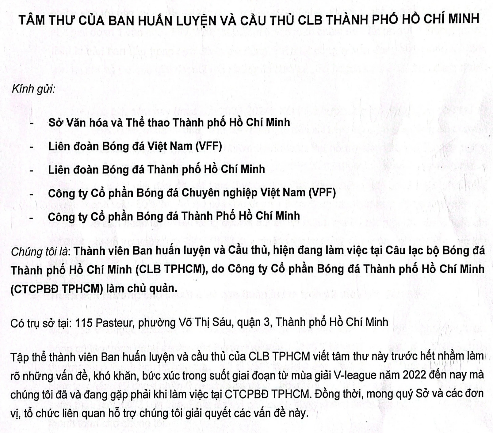 CLB TP HCM nói về thông tin nợ lương, thưởng cầu thủ đến 30 tỉ đồng - Ảnh 2.