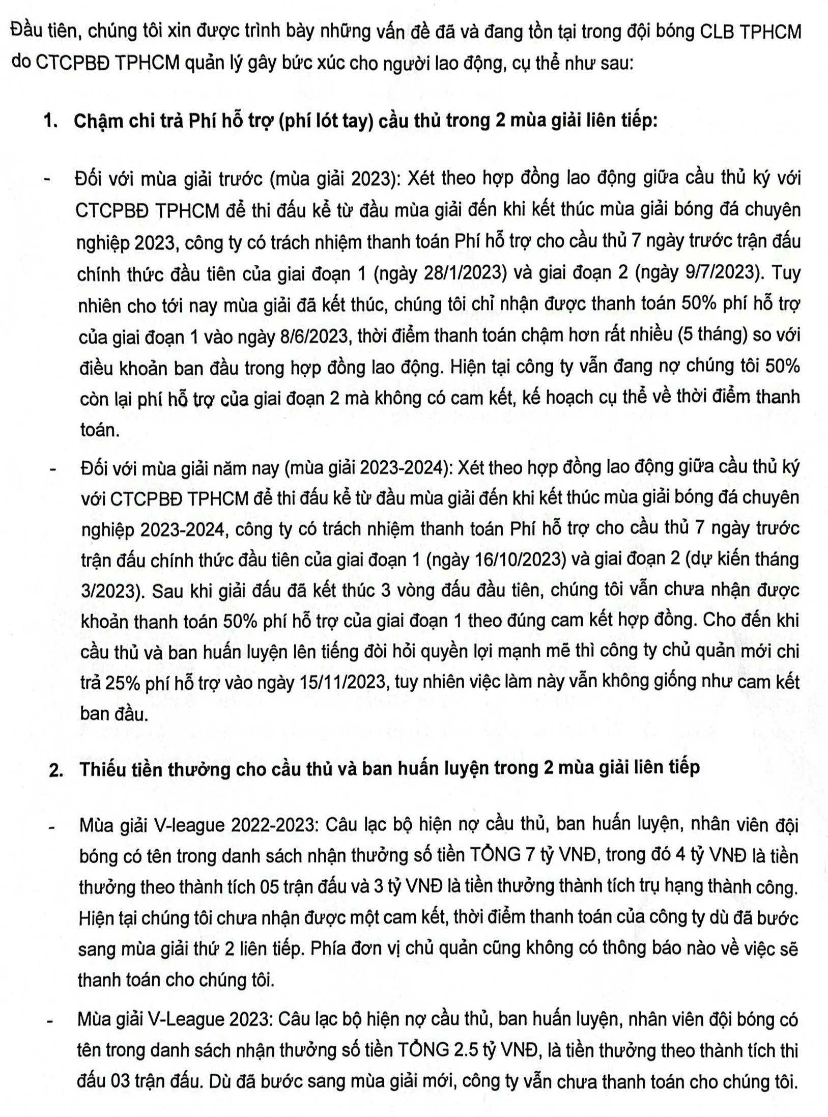 CLB TP HCM nói về thông tin nợ lương, thưởng cầu thủ đến 30 tỉ đồng - Ảnh 3.