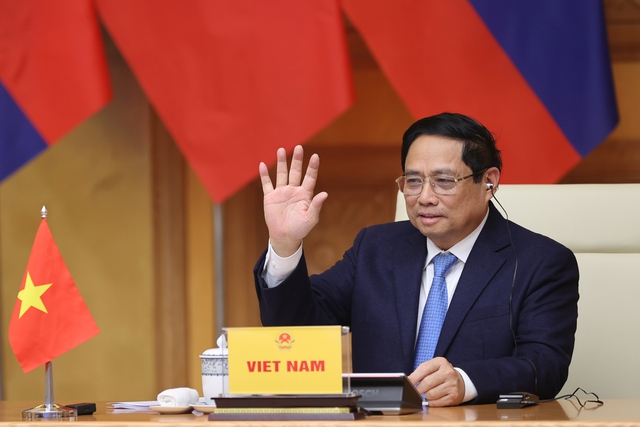 Thủ tướng Phạm Minh Chính dự Hội nghị Cấp cao Hợp tác Mê Kông - Lan Thương lần thứ tư được tổ chức trực tuyến. Ảnh: NHẬT BẮC