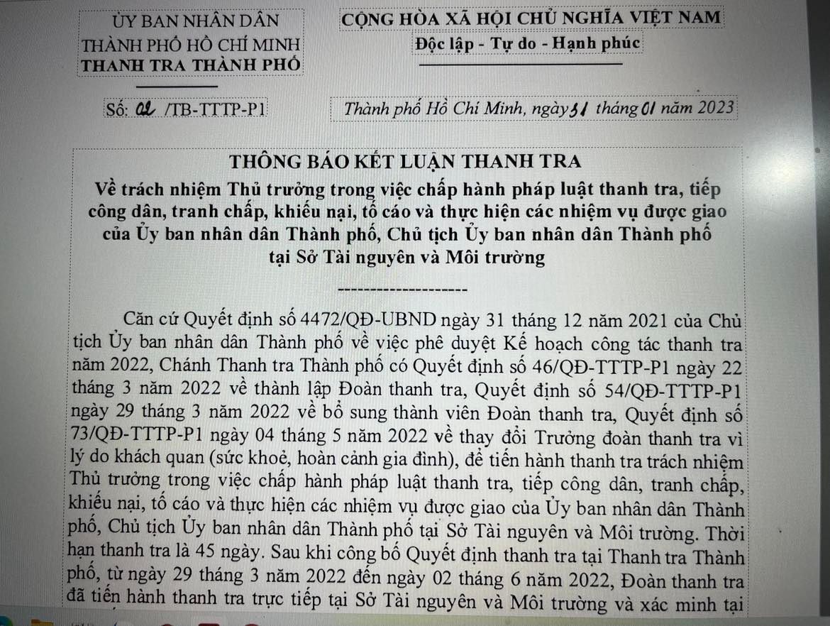 Sở Tài Nguyên và Môi trường TP HCM vi phạm thời hạn giải quyết khiếu nại - Ảnh 1.