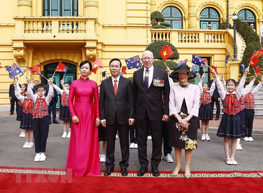 Những hình ảnh Chủ tịch nước Võ Văn Thưởng và Phu nhân đón Toàn quyền Úc và Phu nhân - Ảnh 7.