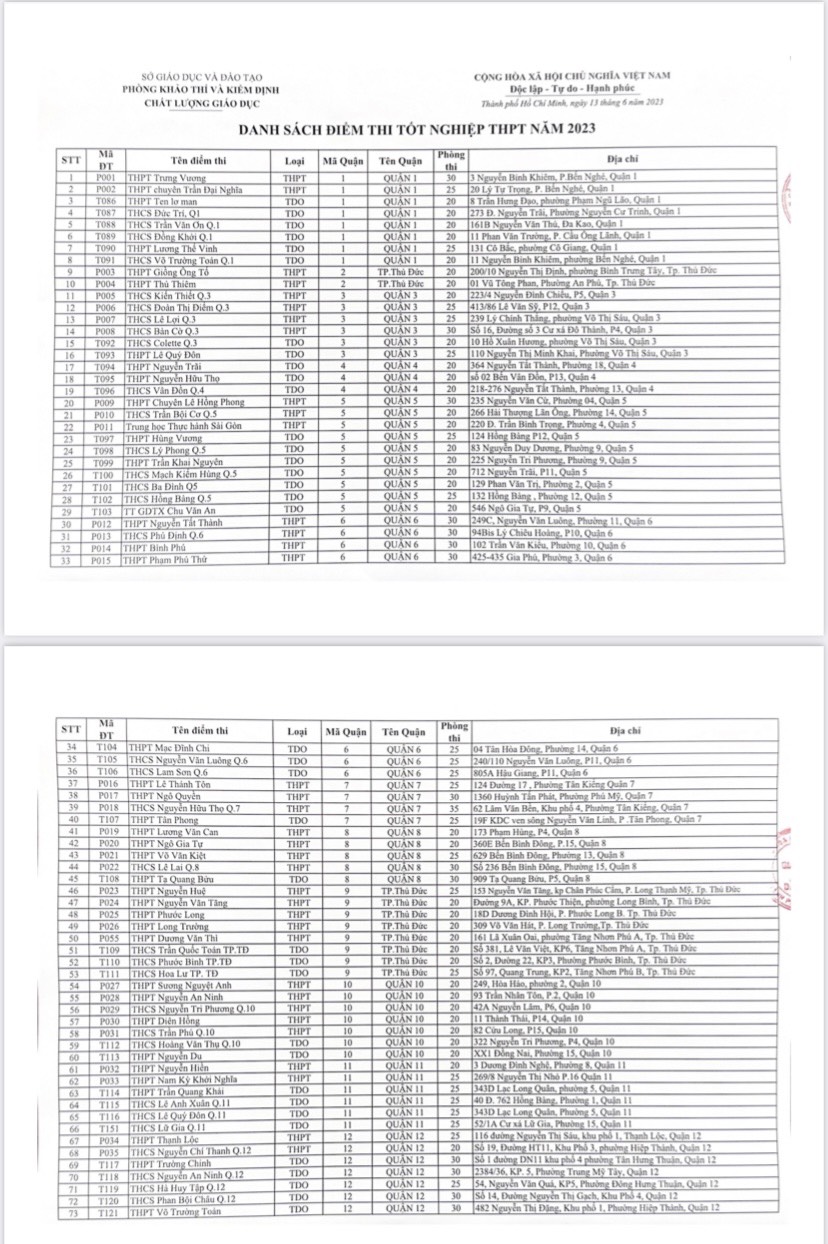 TP HCM công bố chi tiết các điểm thi tốt nghiệp THPT 2023 - Ảnh 2.