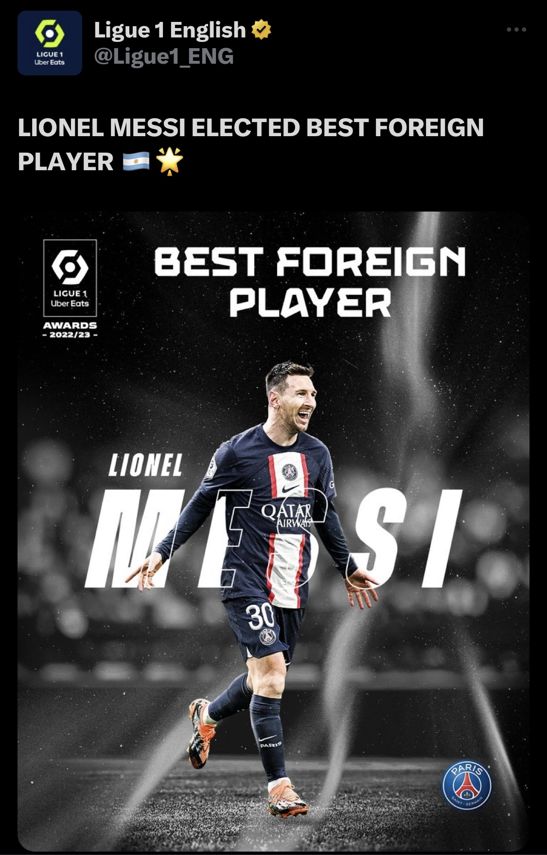 Messi đạt  danh hiệu cầu thủ ngoại xuất sắc nhất Ligue 1 2023 - Ảnh 1.