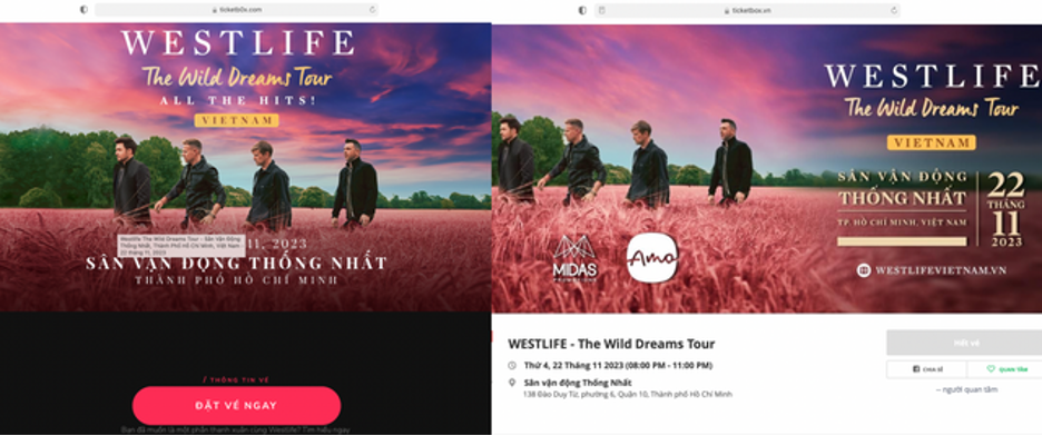 Cảnh báo thủ đoạn giả mạo website bán vé concert Westlife chiếm đoạt tài sản - Ảnh 1.