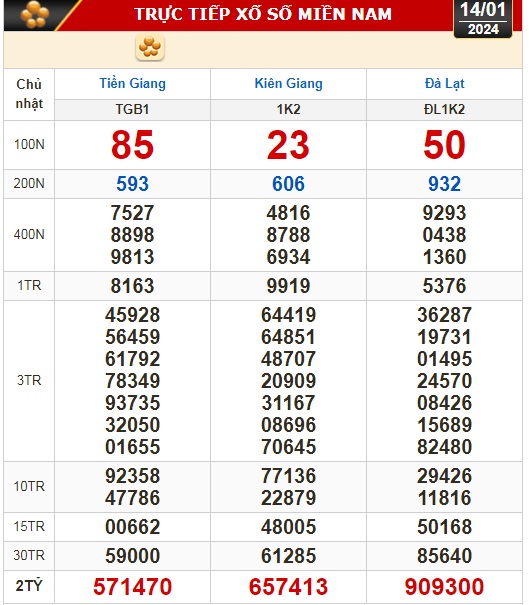 Kết quả xổ số hôm nay (14-1): Tiền Giang, Kiên Giang, Đà Lạt, Khánh Hòa, Thái Bình...- Ảnh 1.