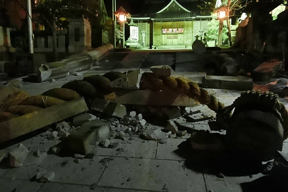 石川県金沢市の大野日吉神社が被害を受けた。 写真：ジジ
