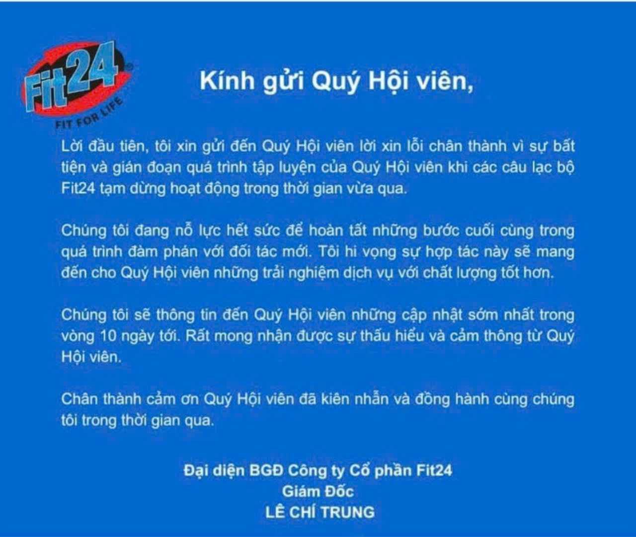 Diễn biến mới vụ chuỗi phòng tập Fit24 sau 3 tuần đóng cửa - Ảnh 1. Diễn biến mới vụ chuỗi phòng tập Fit24 sau 3 tuần đóng cửa - Ảnh 1.