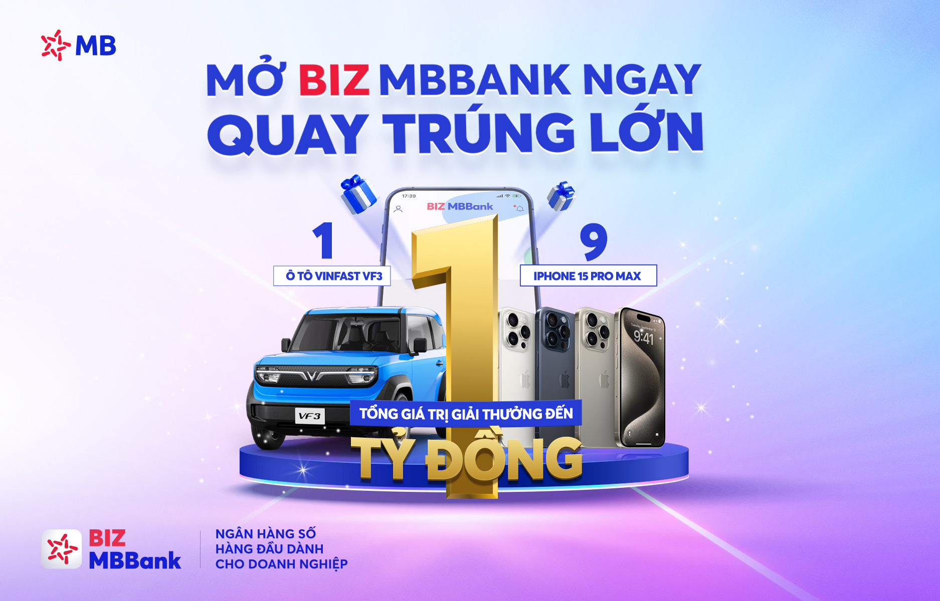 Cơ hội vàng cho doanh nghiệp SME: Mở tài khoản BIZ MBBank, rinh xe VinFast VF3 và iPhone 15 Pro Max- Ảnh 1.