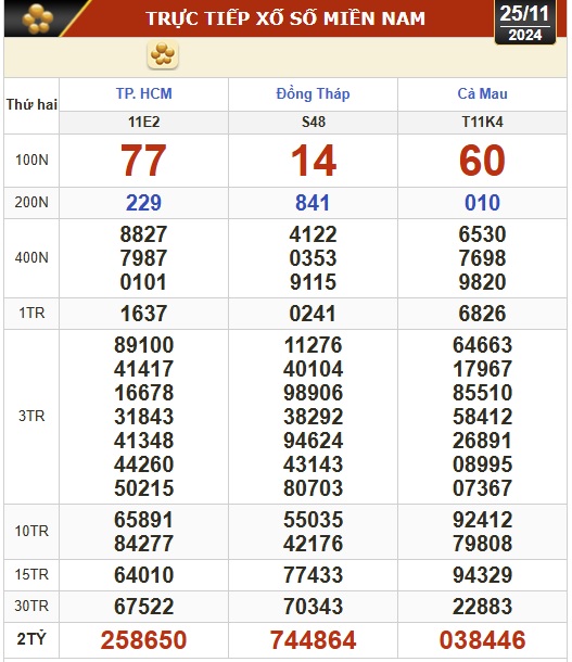 Kết quả xổ số hôm nay, 25-11: TP HCM, Đồng Tháp, Cà Mau, Phú Yên, Hà Nội...- Ảnh 1.