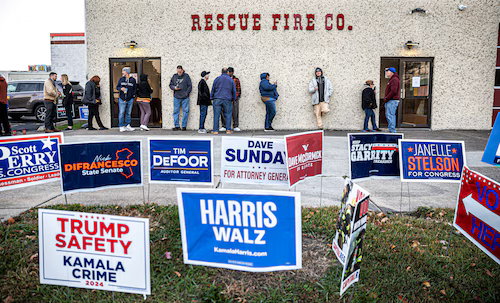 Voters wait in line for the opening of the polls at Rescue Fire Co. in Susquehanna Township. Voters line up to cast their ballot in the Pennsylvania general election. November 5, 2024. Dan Gleiter | dgleiter@pennlive.com