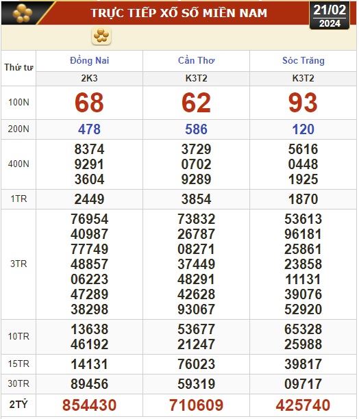 Kết quả xổ số hôm nay, 21-2: Đồng Nai, Cần Thơ, Sóc Trăng, Đà Nẵng, Khánh Hòa...- Ảnh 1.