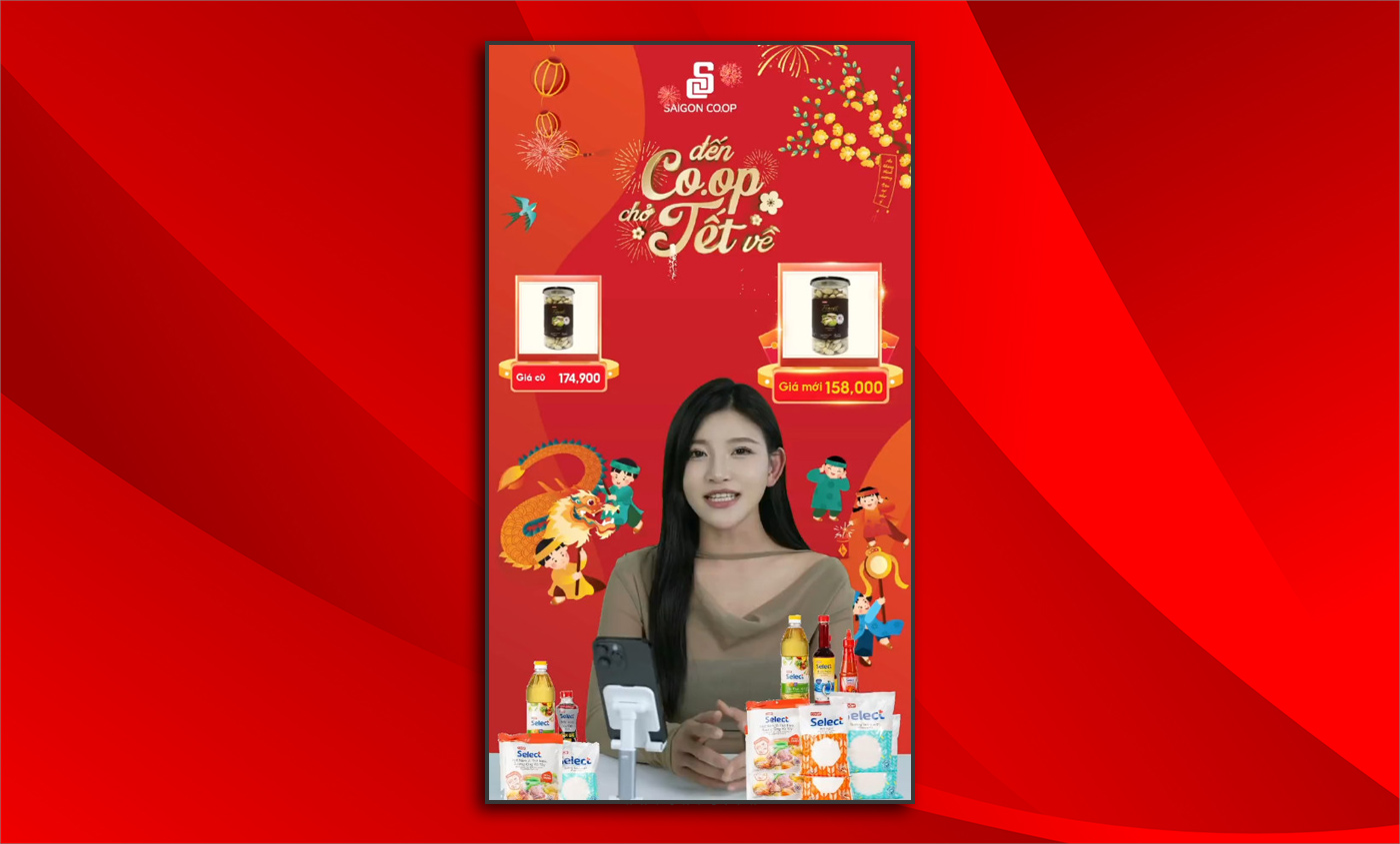 Co.opmart là hệ thống siêu thị đầu tiên triển khai livestream bằng công nghệ người ảo