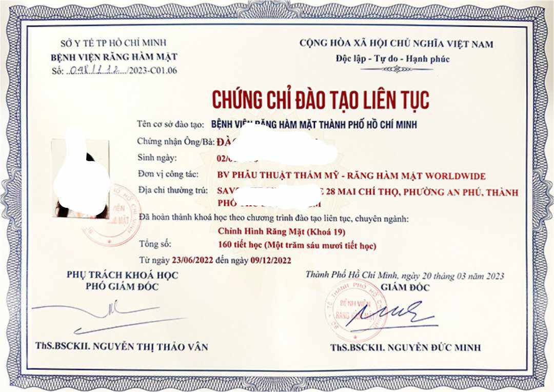 Chứng chỉ đào tạo liên tục 3 tháng và 6 tháng
