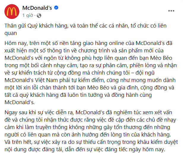McDonald's Việt Nam xin lỗi vì quảng cáo "kém duyên"- Ảnh 1.
