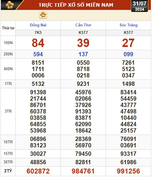 Kết quả xổ số hôm nay, 31-7: Đồng Nai, Cần Thơ, Sóc Trăng, Đà Nẵng, Khánh Hòa...- Ảnh 1.