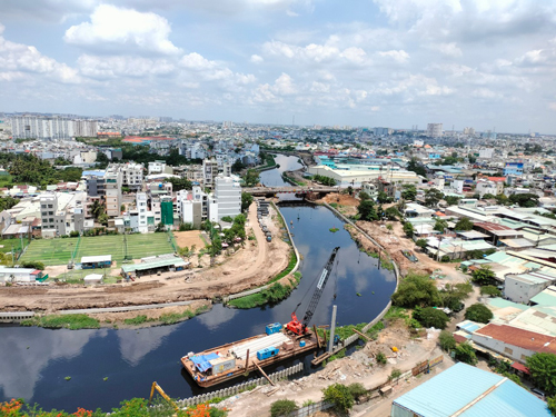 Một đoạn của công trình đi qua 2 quận 12 và Gò Vấp nhìn từ trên cao