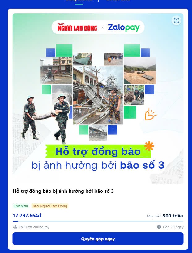 Báo Người Lao Động mở thêm kênh tiếp nhận ủng hộ đồng bào bị thiệt hại bởi bão số 3 qua Zalopay- Ảnh 2.