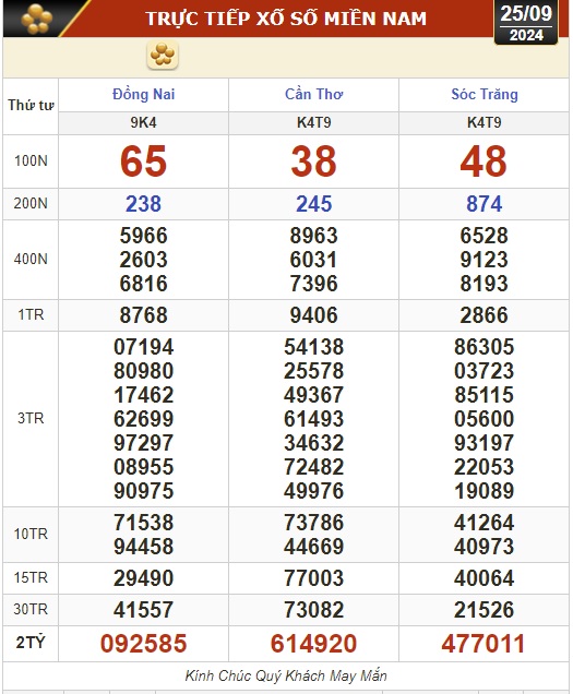 Kết quả xổ số hôm nay, 25-9: Đồng Nai, Cần Thơ, Sóc Trăng, Đà Nẵng, Khánh Hòa...- Ảnh 1.