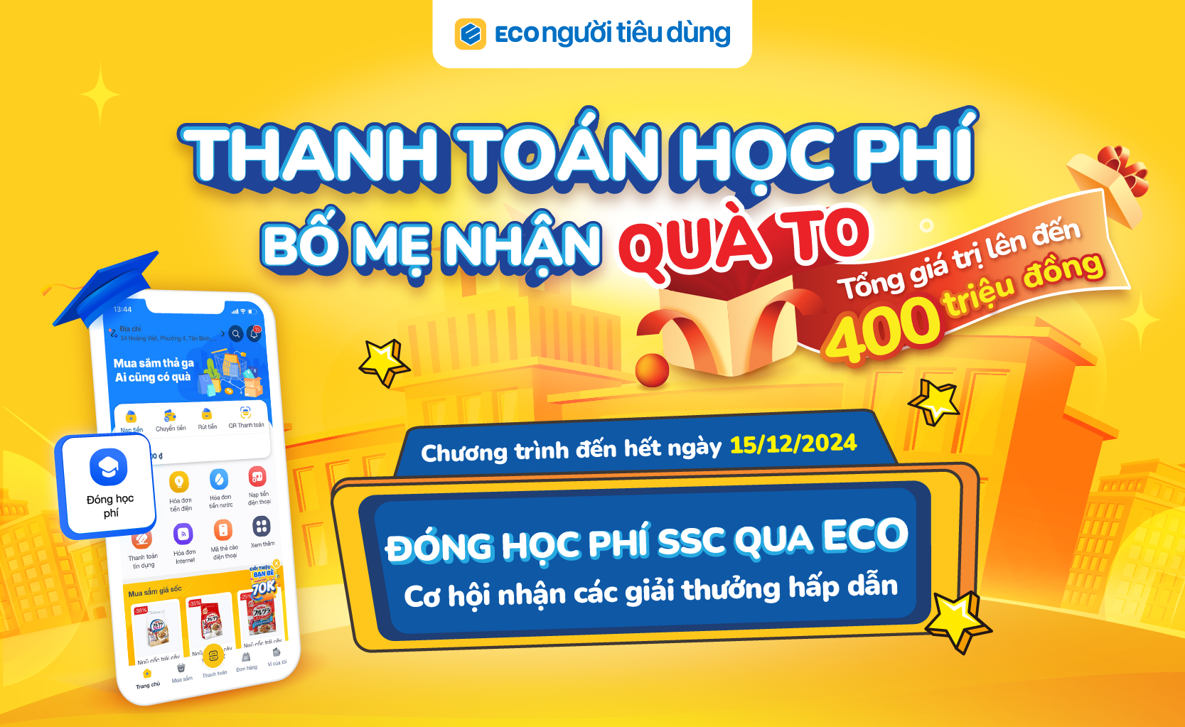 Rộn ràng tựu trường, bố mẹ nhận quà to khi thanh toán học phí qua ECO