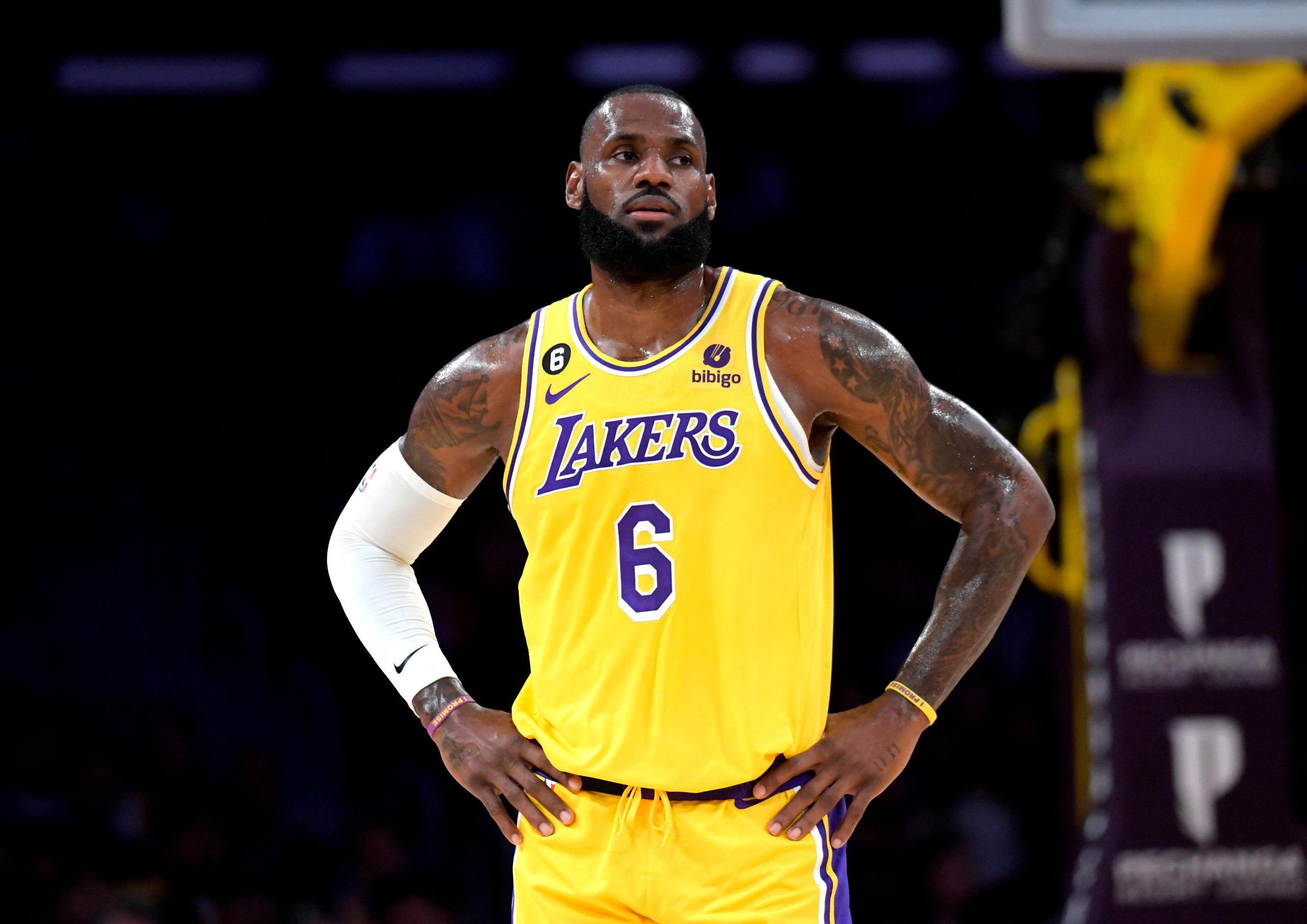 LeBron James in action during an NBA game.