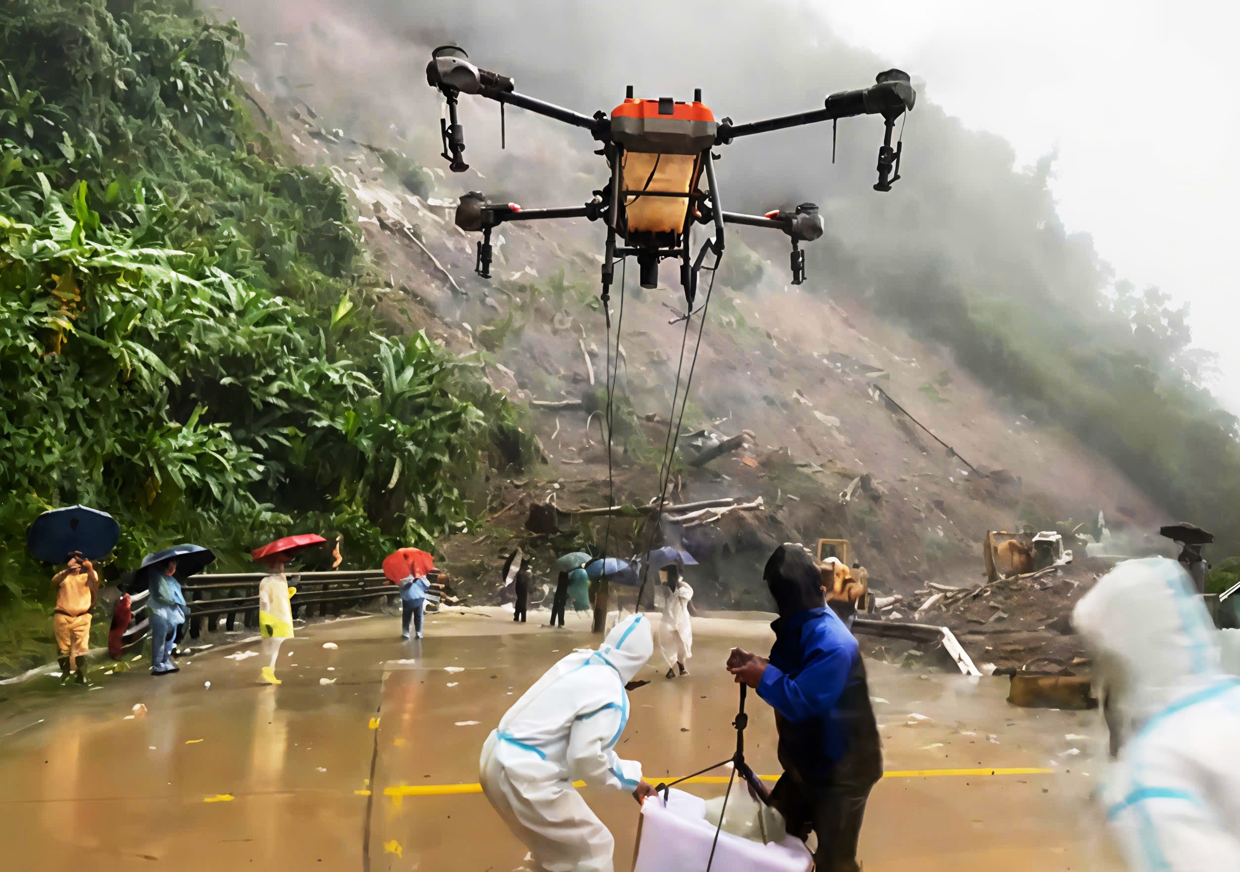 Dùng thiết bị bay mang lương thực tiếp tế cho tài xế bị mắc kẹt đèo Lò Xo - Ảnh 1.