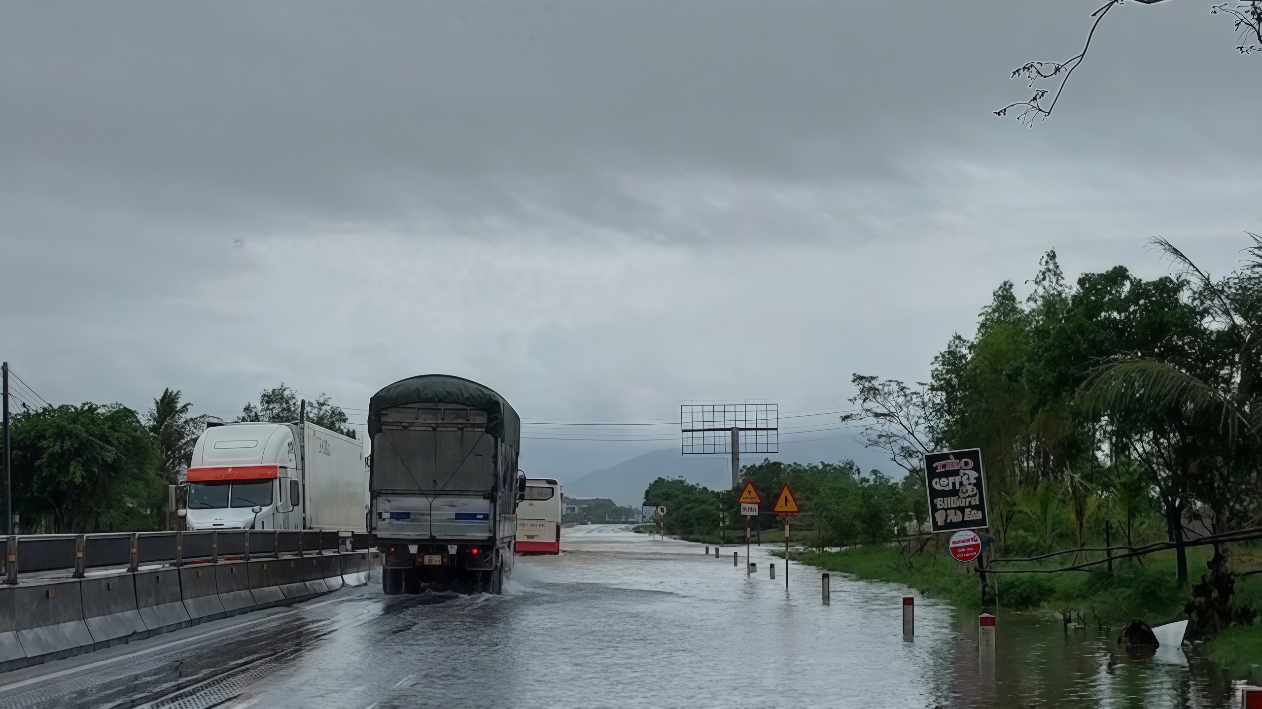 Mưa lớn khiến Quốc lộ 1 qua Quảng Trị biến thành "biển nước" - Ảnh 1.