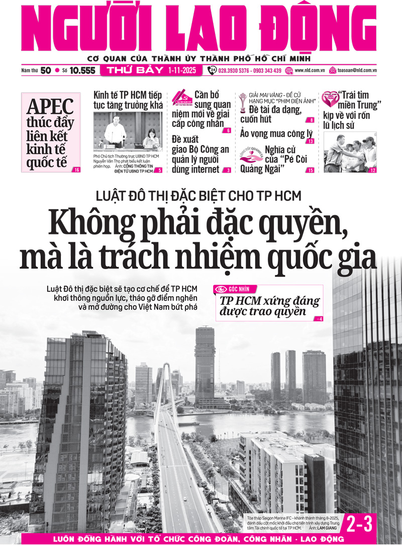 Báo in ngày 1-11: Luật đô thị đặc biệt TP HCM - Ảnh 1.