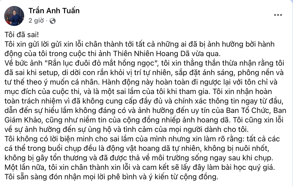 Thu hồi Giải Nhất Cuộc thi Ảnh Thiên nhiên Hoang dã Việt Nam 2025 vì vi phạm điều lệ - Ảnh 2.