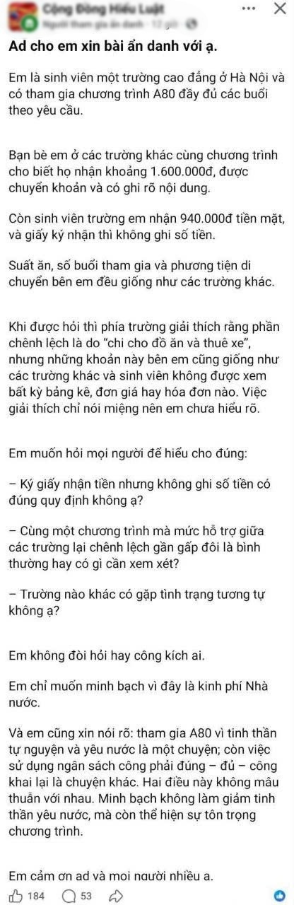 Sinh viên trường CĐ Du lịch Hà Nội bức xúc vì hỗ trợ A80 thấp hơn các trường khác - Ảnh 1.