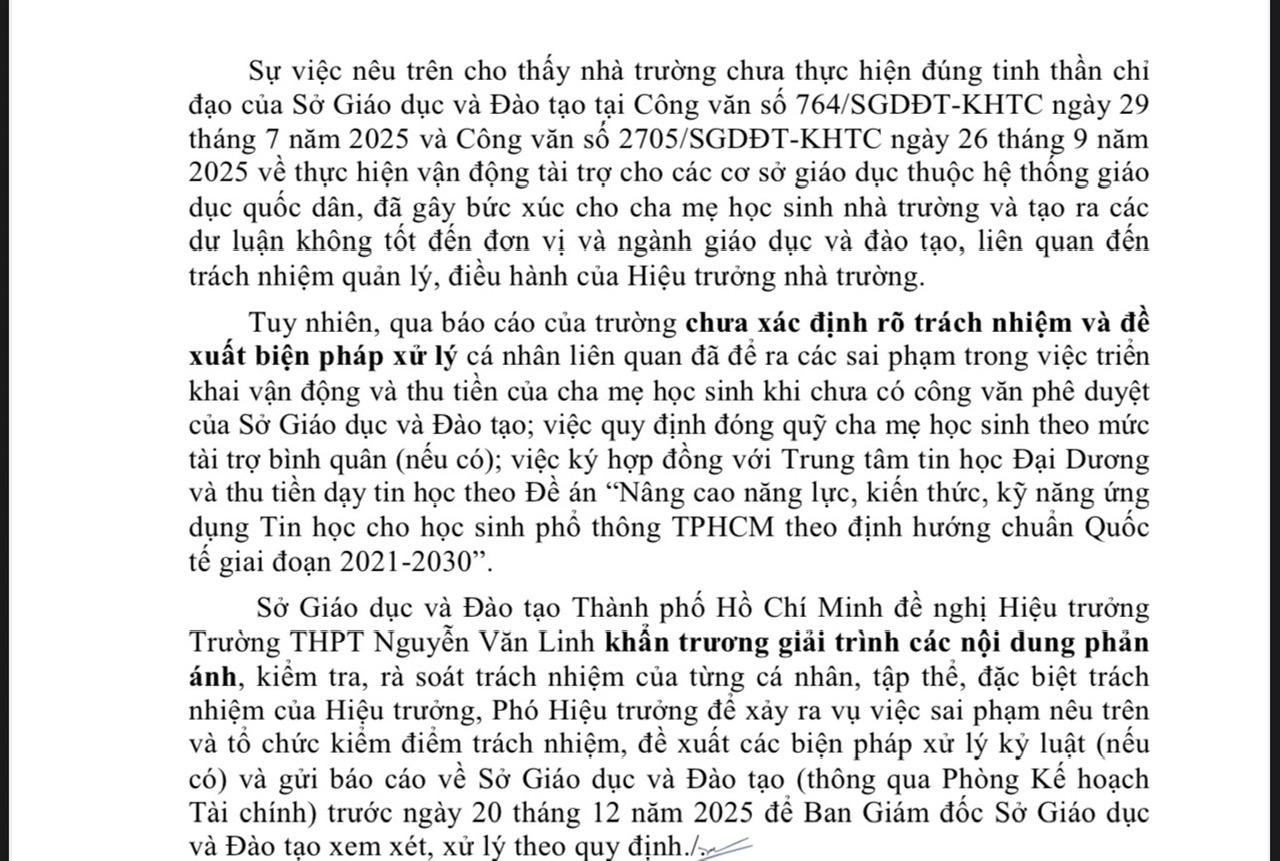 TPHCM: Để xảy ra các vụ việc sai phạm, hiệu trưởng một trường THPT phải giải trình, kiểm điểm - Ảnh 2.