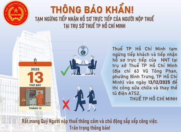 TPHCM thông báo khẩn về việc tiếp nhận hồ sơ thuế - Ảnh 1.