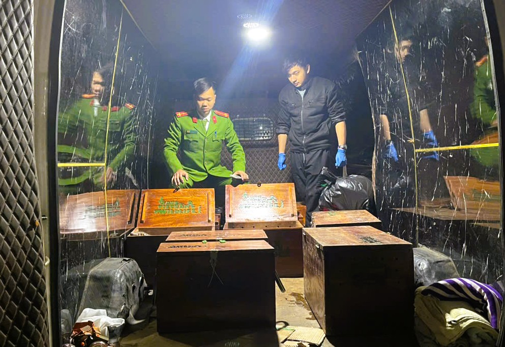 Cứu hộ 12 con vật quý hiếm được công an phát hiện trên ô tô 7 chỗ - Ảnh 1.